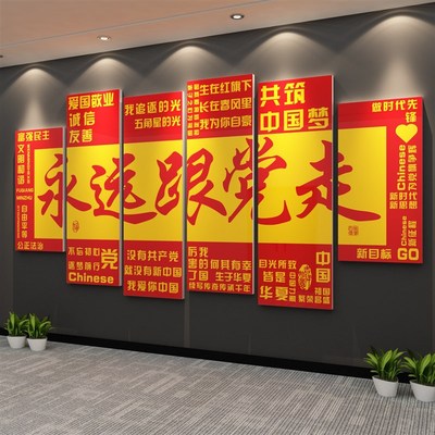 党建文化墙贴装饰设计支部党员亚克力活动会议室背景布置红色主题