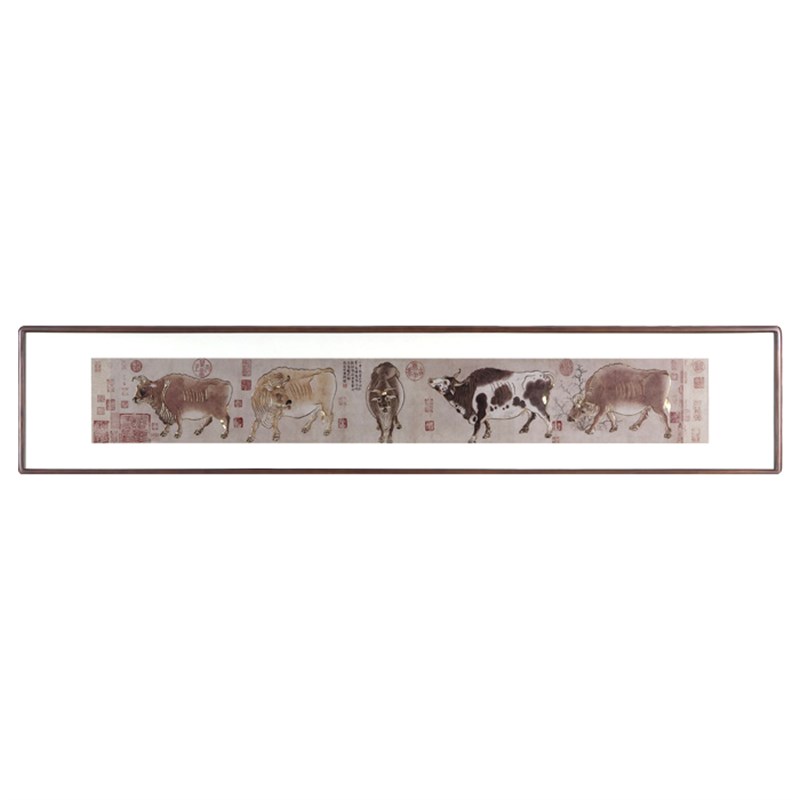 铜雕画《五牛图》客厅玄关装饰画 沙发背景画新中式名画书房挂画图片