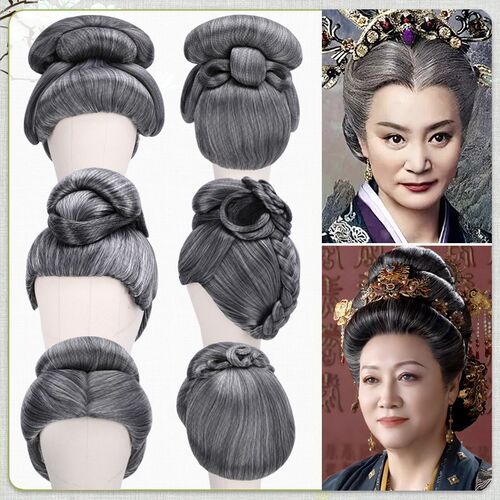 古风老太婆花白色整顶n假发发饰古装演出孟婆太后造型盘发发套733