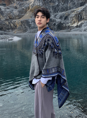 情侣款民族风开叉大披肩新疆西藏旅游披风男女大西U北拍照保暖斗