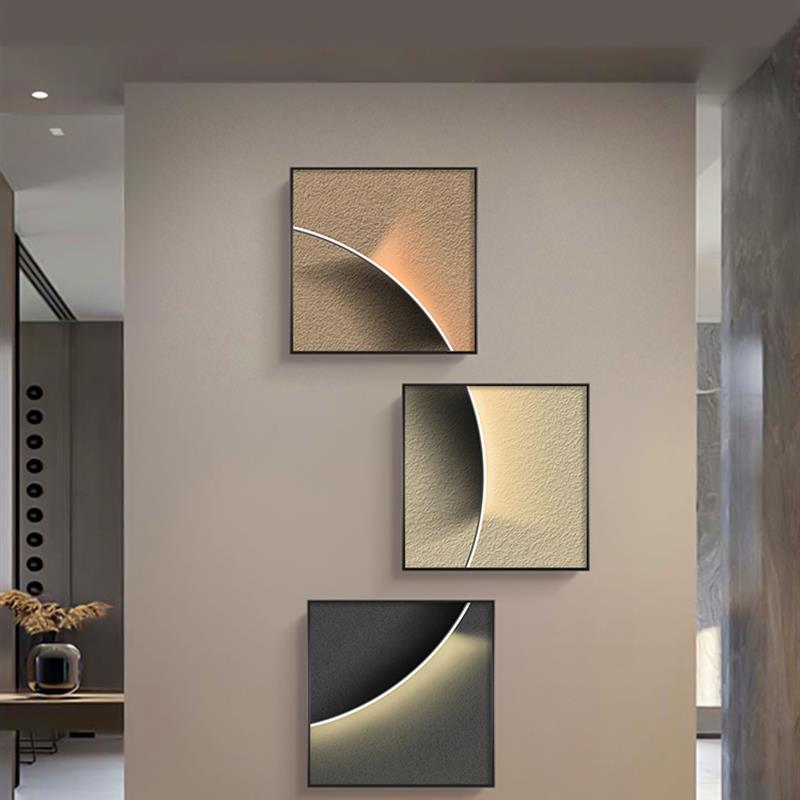 现代黑白灰玄幻装饰画发光客厅艺术挂画极简楼梯玄关画正方形壁画图片