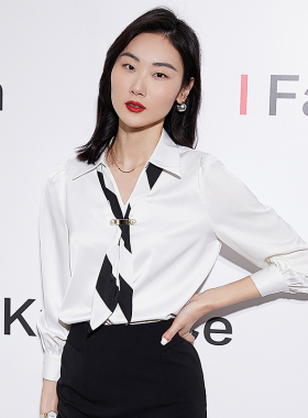 白色衬衫女2024新款秋v领职y业通勤面试飘带法式时尚气质女士衬衣
