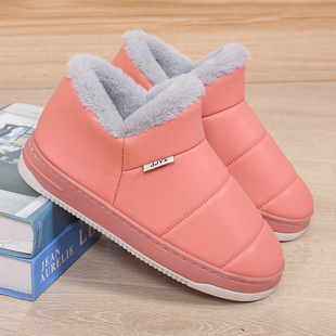 防水防滑皮面棉拖鞋包跟男款女士厚底室内家居鞋大尺码保暖棉鞋冬