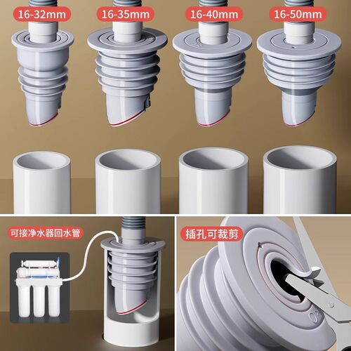 下水管道溢水防臭密封圈硅u胶塞洗衣机洗手盆排水管堵口防返臭神