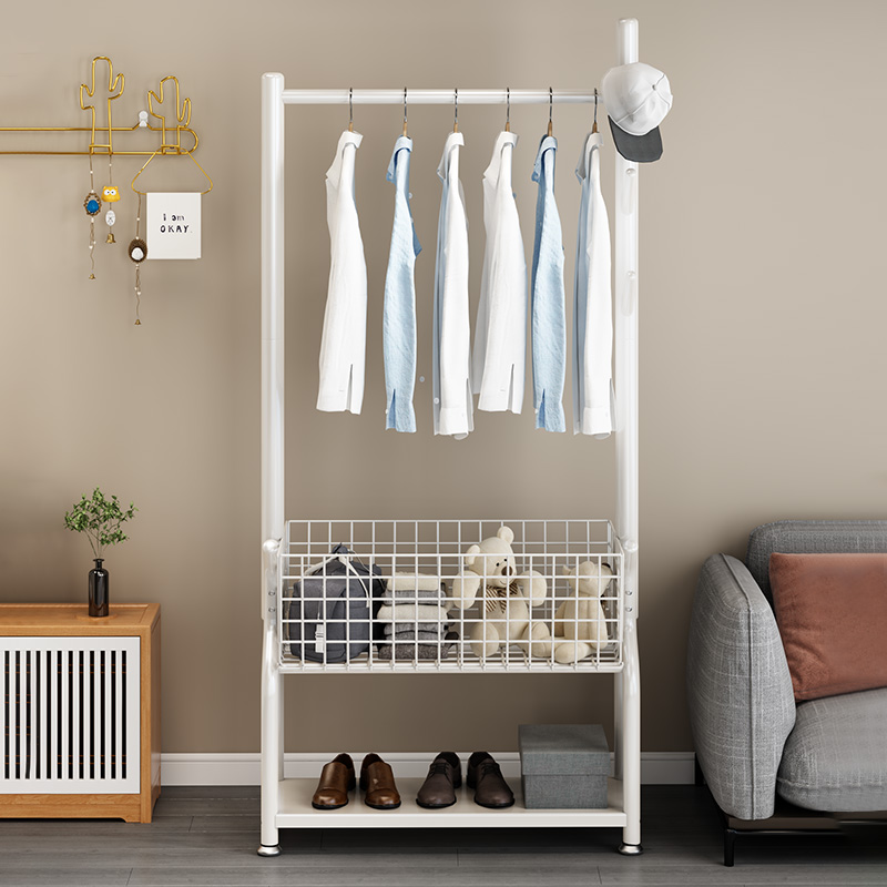 衣架落地式多功能晾衣架家用简易衣帽架卧室收纳挂衣杆移动置物架