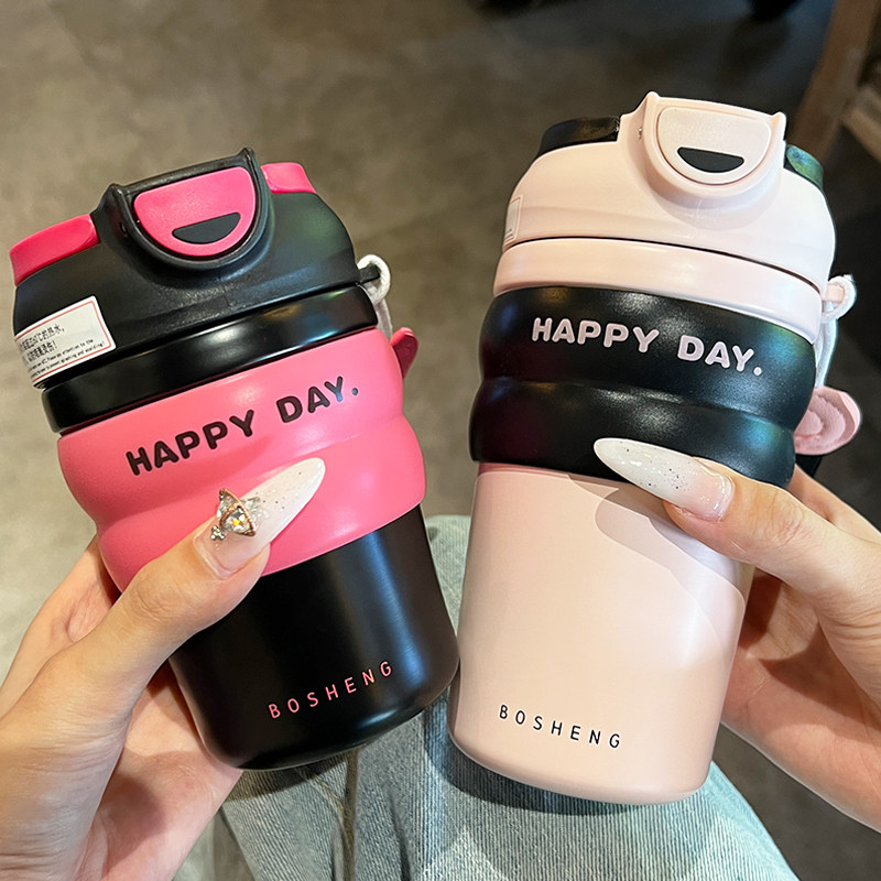 简约吸管保温杯小巧便携女生高颜值双饮F水杯2024新款咖啡随行杯