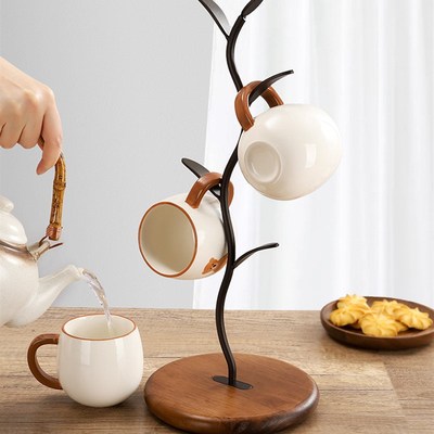 杯架树形水杯置物架家用客厅餐桌咖啡茶杯子收纳架木质沥水挂杯架