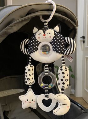 新生婴儿黑白追视玩具0-1岁推车床挂件宝宝动物T风铃床铃毛绒摇铃