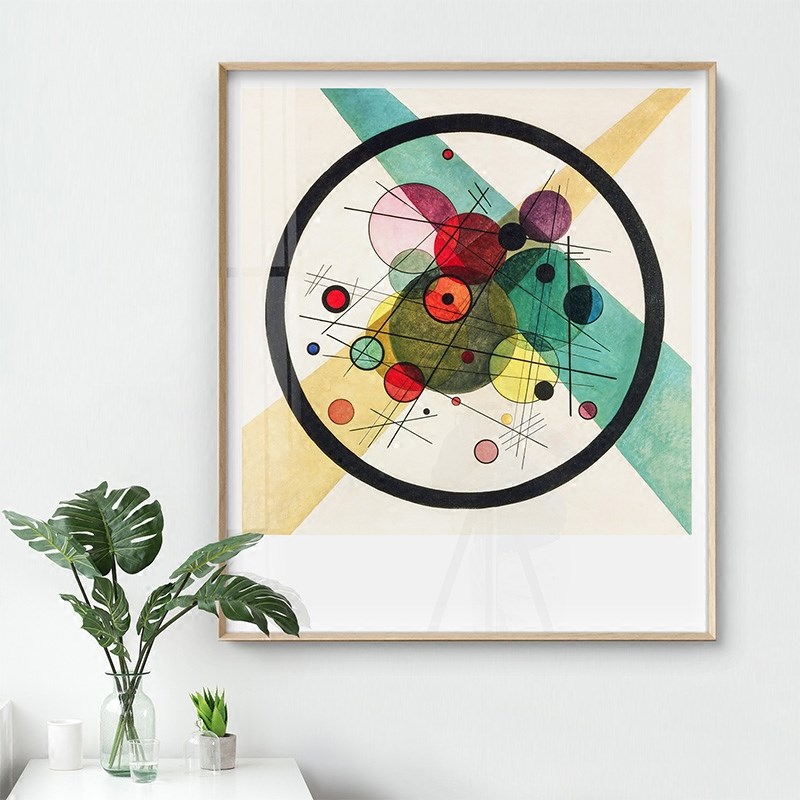 正方形装饰画现代简约样板房瓦西里康定斯基抽象大幅挂画过道走廊