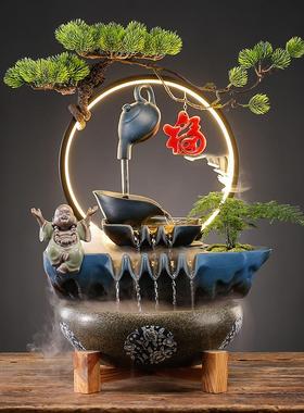 创意水车造水景陶瓷流招财鱼缸摆循环件水泵家开居客厅装CFM饰业