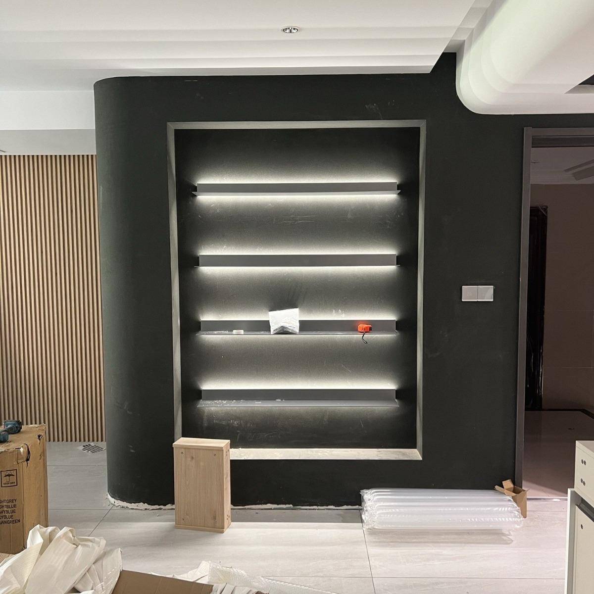 1v110v2-20压一电字隔板墙上置物架金属展示架层板书架带灯收纳架