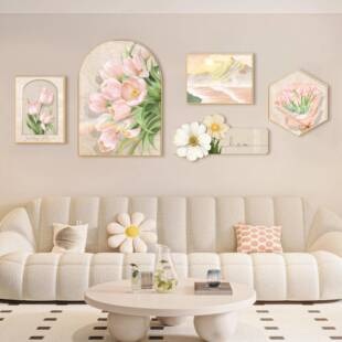 北欧清4-C1高新客厅背景墙装饰画简约级感壁画奶油风沙发背小墙景