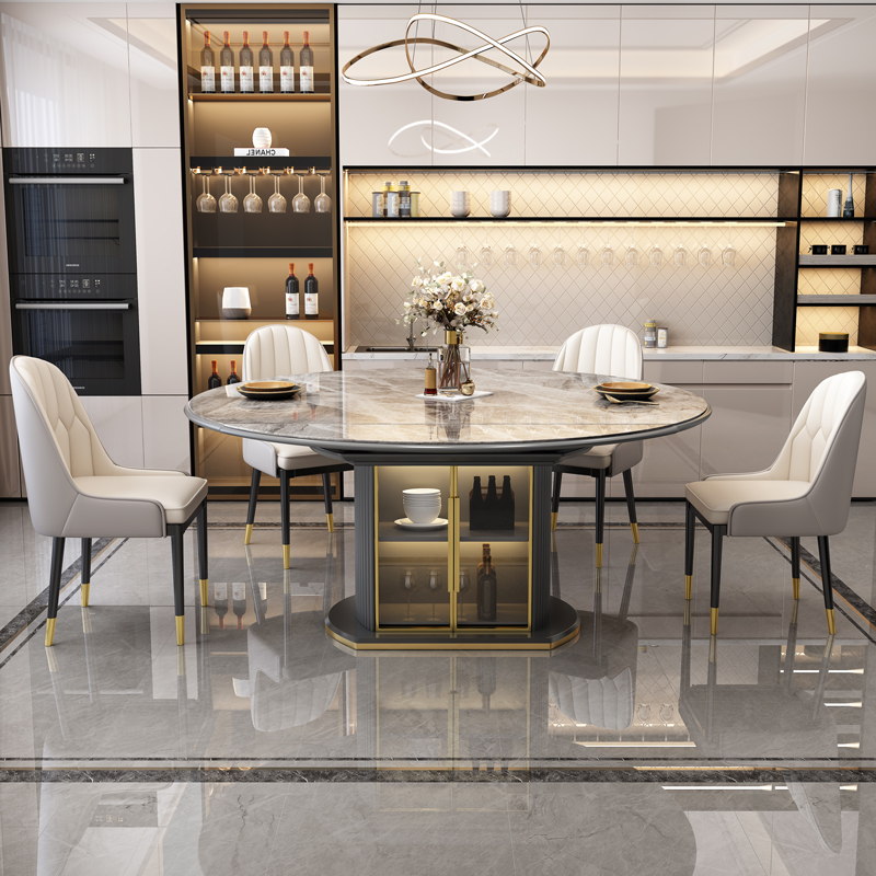 岩板餐桌小e户型现代简约轻奢饭桌椅折叠圆形多功能可伸缩方圆两