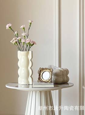 高级感奶油风ins复古瓶陶花水FS14541培插花摆件装家居轻奢瓷饰