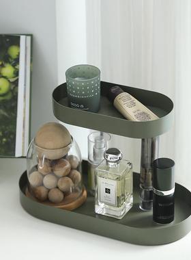 墨绿盘色圆形收椭纳WGZ玄关钥匙托盘高北欧铁艺收纳架颜值桌面收