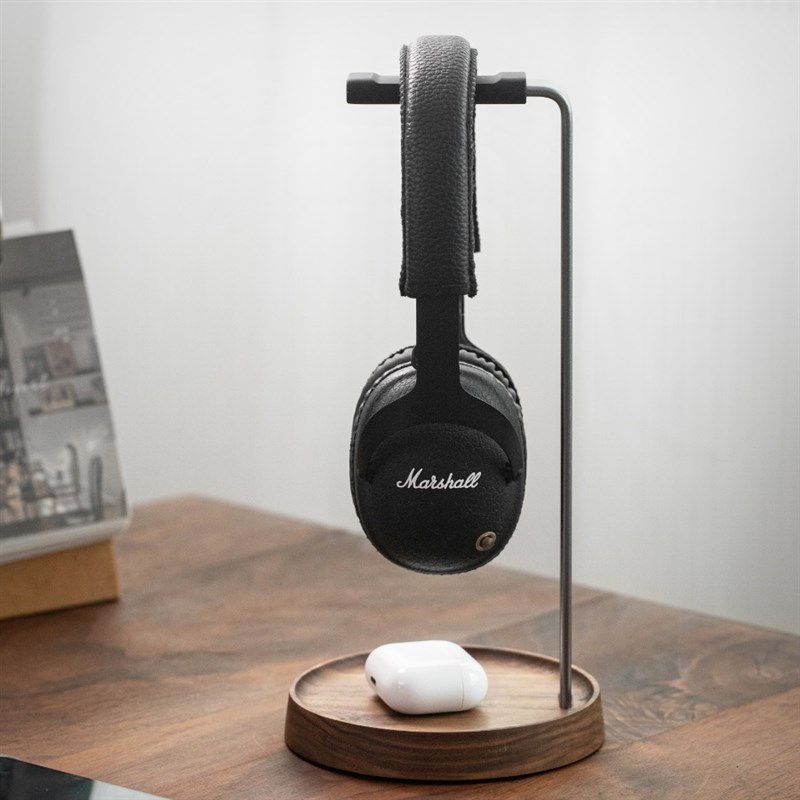 黑胡桃木头戴式耳机支架托电竞z桌面实木铝合金挂耳机架收纳展示
