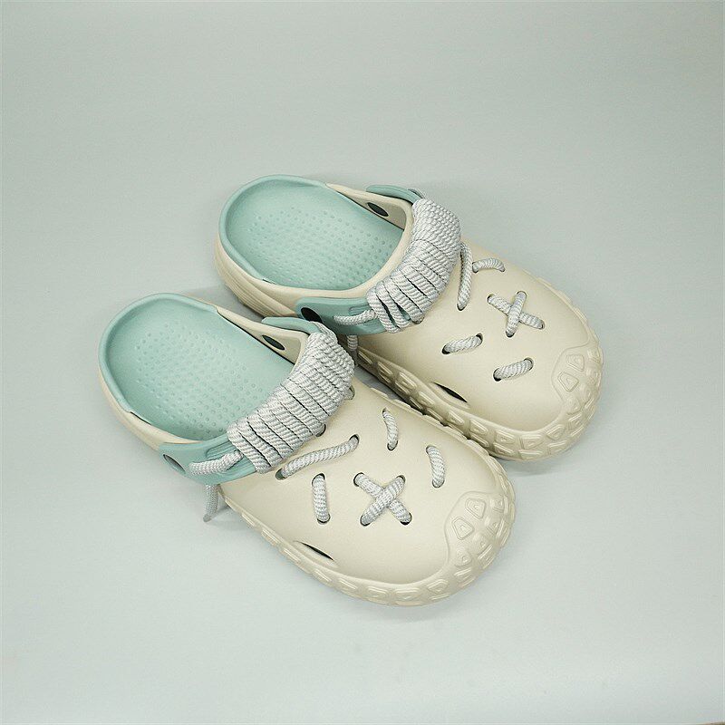 【稀有难寻款】个性鞋带DIY潮流踩屎感超软沙滩洞洞包头凉鞋男女