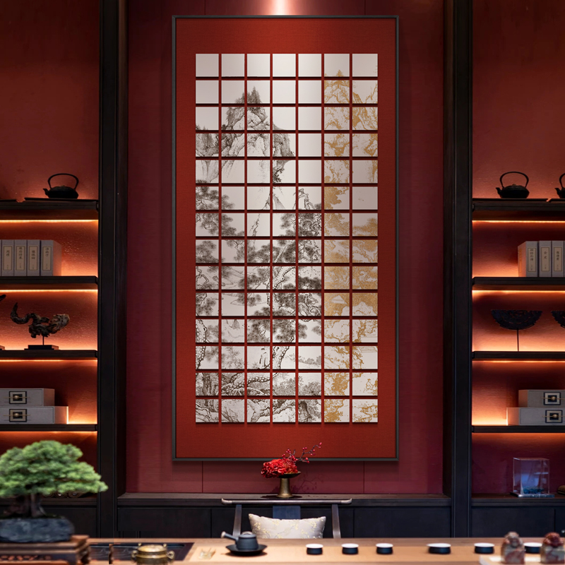 入户玄关装饰画新中式高级感走廊过道挂画茶室进门风景竖款立体画图片