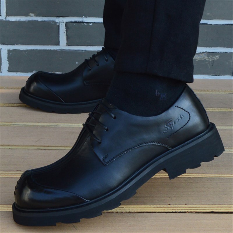 男士商务休闲大头皮鞋潮流系带休闲鞋厚底圆头男鞋工装鞋韩版英伦