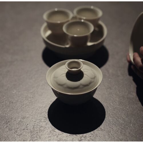 亦宋书院《定窑白》莲花盖碗壶承 品茗杯 P 二才 青瓷茶具陶瓷
