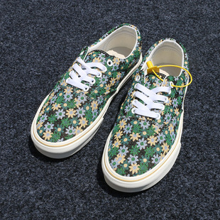 绿色低帮板鞋 精致刺绣 男鞋 女鞋 情侣帆布鞋 透气夏季 国潮百搭