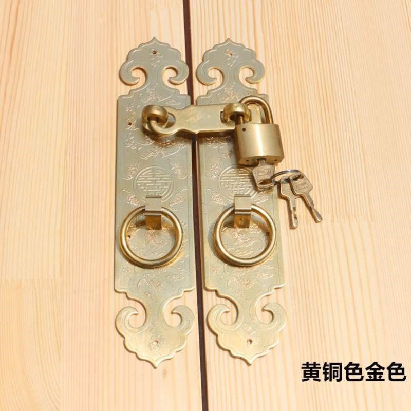 直锁门扣仿古拉手挂锁锁扣门拉手老式中式搭扣纯铜柜门条门闩