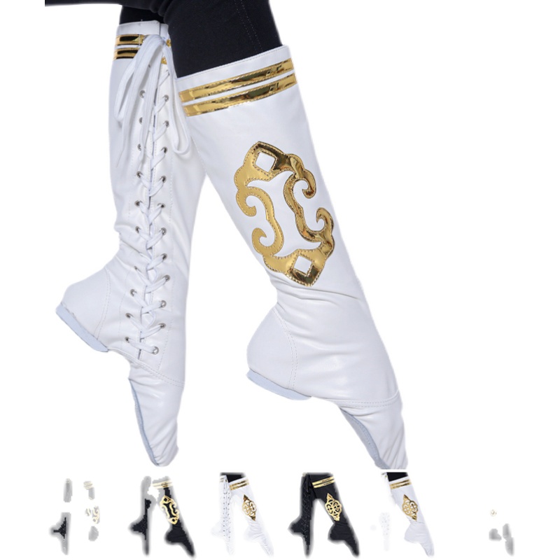 藏族舞蹈靴女长筒蒙古族侧花皮靴跳舞练功鞋男藏族舞台表演艺考鞋