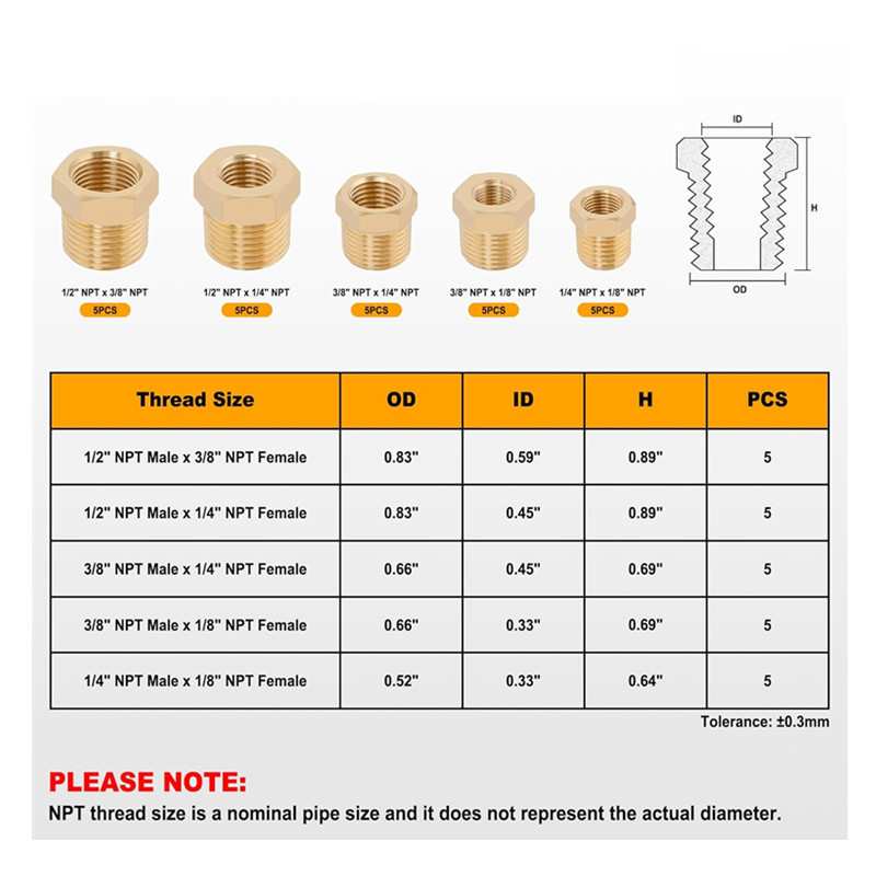 25PCS内外丝补心五金水暖配件压力表补芯变径铜接头全牙半牙盒装