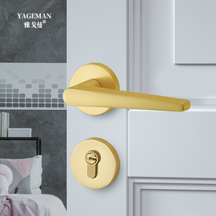 室内门锁卧室磁吸哑光金色门把手分体木门锁静音家用铜拉丝房门锁