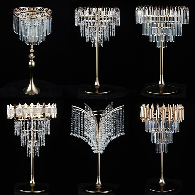 新款桌花架子婚庆道具水晶冰条婚礼主桌花器摆件布置铁艺装饰酒店