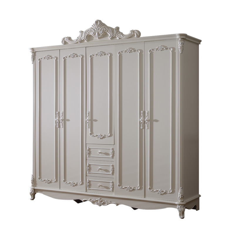 欧式法式衣柜卧室实木简约田园美式经济型衣柜四门五门带双抽衣柜