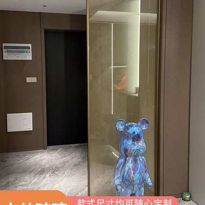 定制极窄门钢化艺术夹丝玻璃屏风客厅玄关隔断双层夹胶夹娟玻璃