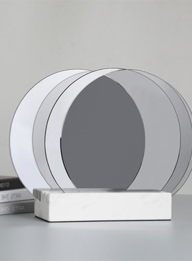 欧式现代装饰摆件灰色玻璃屏风大理石底座客厅桌面玄关软装装饰品