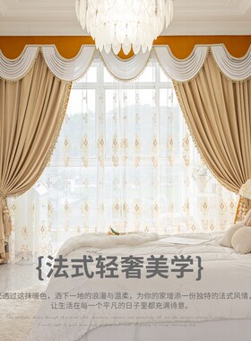 绒布窗帘法式高级感美式欧式橙色窗帘绣花纱帘幔帘头客.厅卧室定