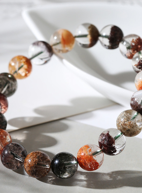 天然彩幽灵手链聚宝盆四季幽灵水晶手串男女款白幽灵红幽灵花幽灵