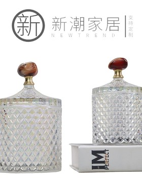 欧式简约黑白圆形大理石储物罐几何收纳装饰罐客厅餐桌床头柜摆件