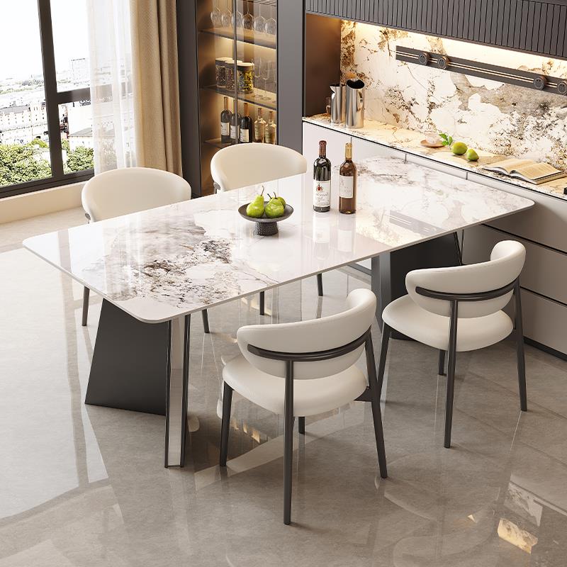 岩板西餐桌椅新款轻奢现代简约家用小户型长方形中古风饭桌子