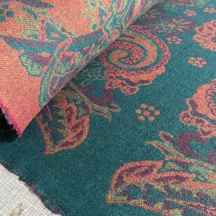 434g/米纯羊毛双面双色提花面料 绉纱羊毛定位花高级定制面料