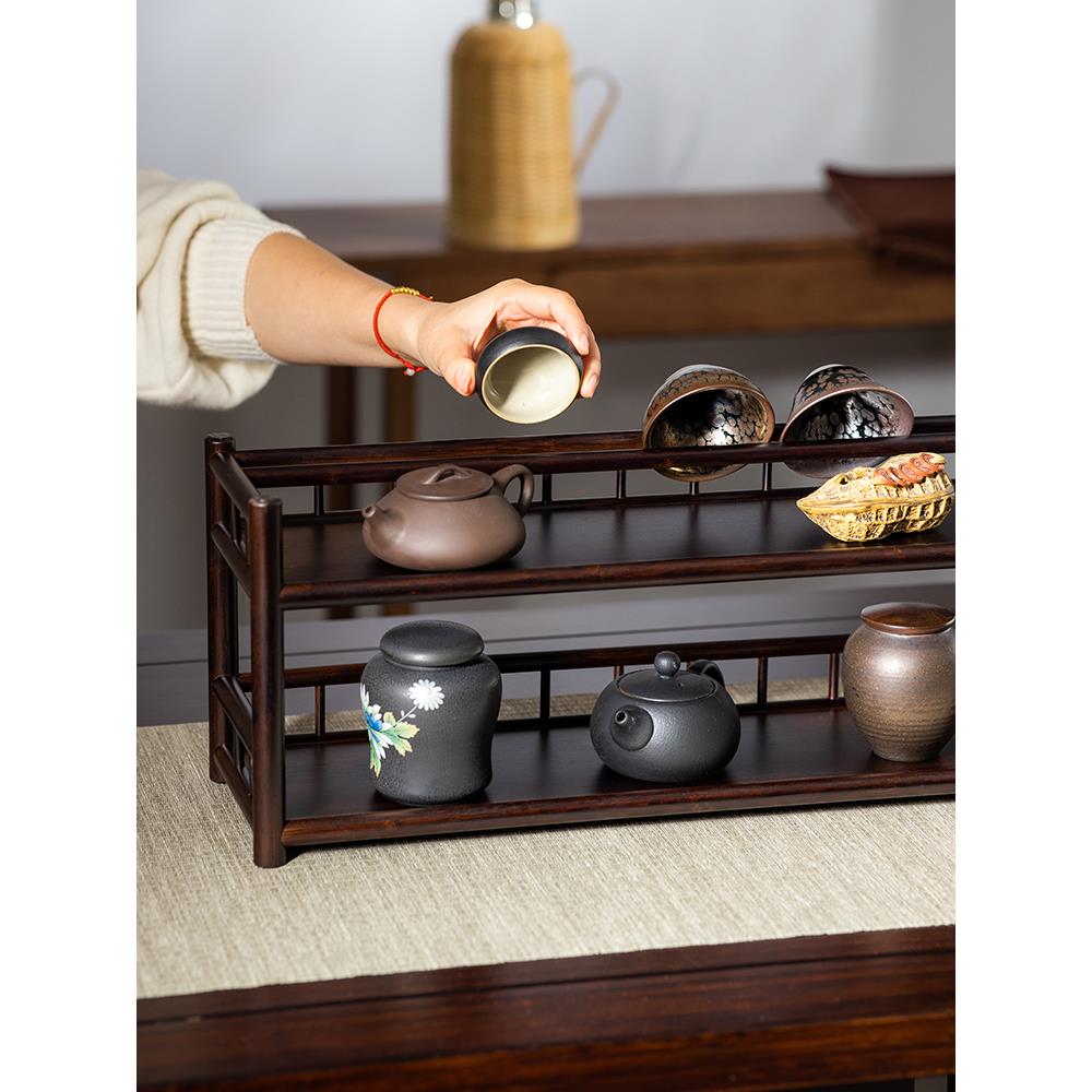 双层沥水架茶杯架子中式博古架茶具茶杯收纳架茶道置物架桌上杯架
