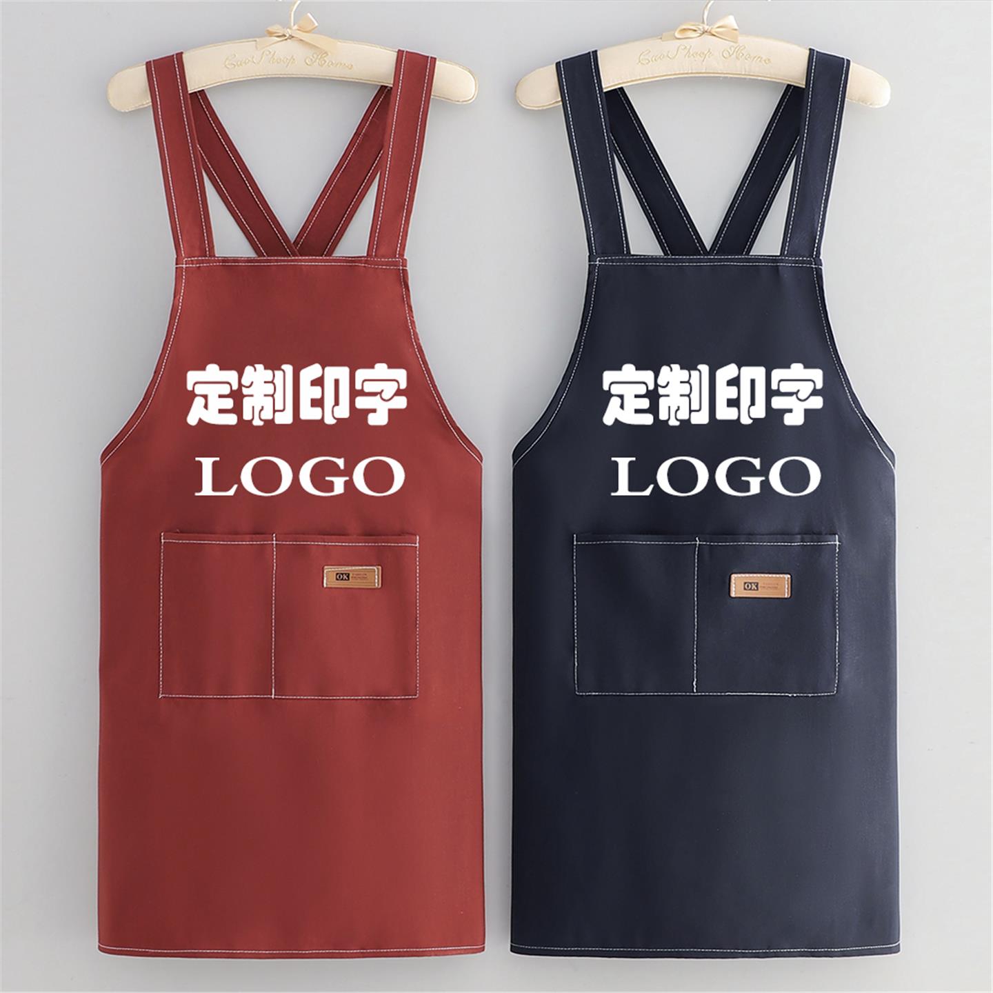 新款印花围裙log帆布防污