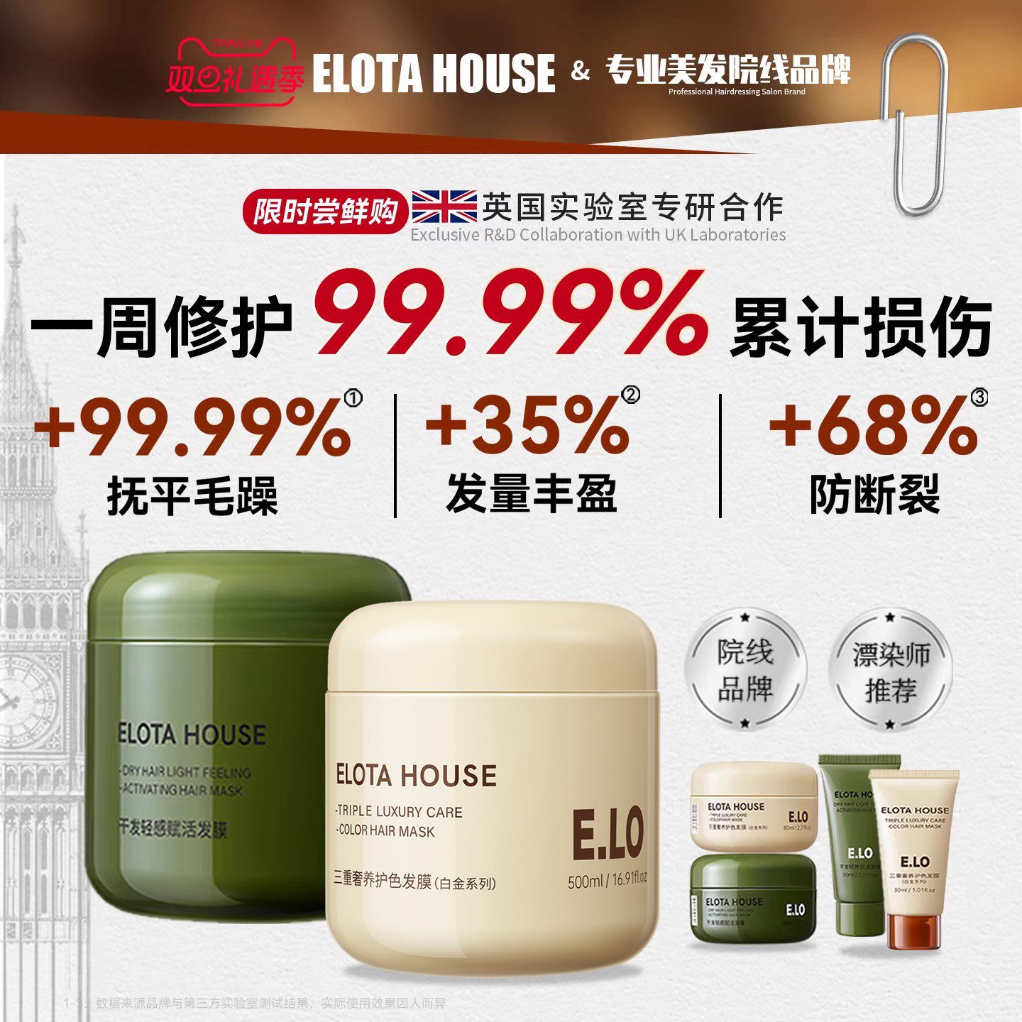 elotahouse发膜修复干枯染烫受损补水顺滑蛋白养发修护小样试用装