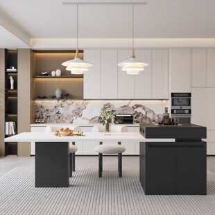 可伸缩岩板岛台餐桌一体家用小户型中岛台厨房多功能意式极简岛台