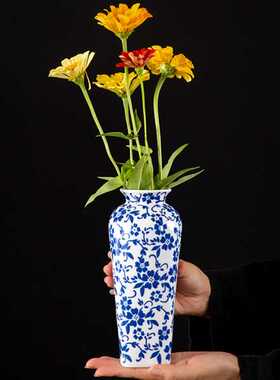 复古新中式青花瓷花摆件客厅桌面花艺插花装饰品陶瓷花器工艺品