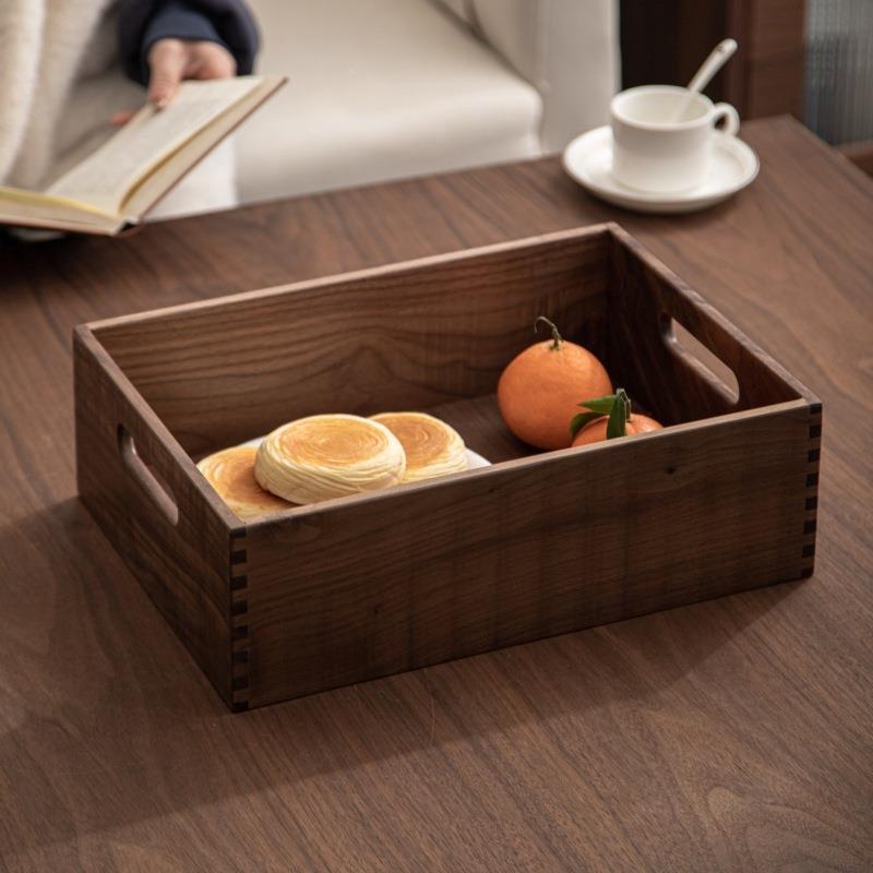 桃桌面收托盘轻奢家用大小号加把手厚托盘黑胡实木收纳纳盘茶盘榫