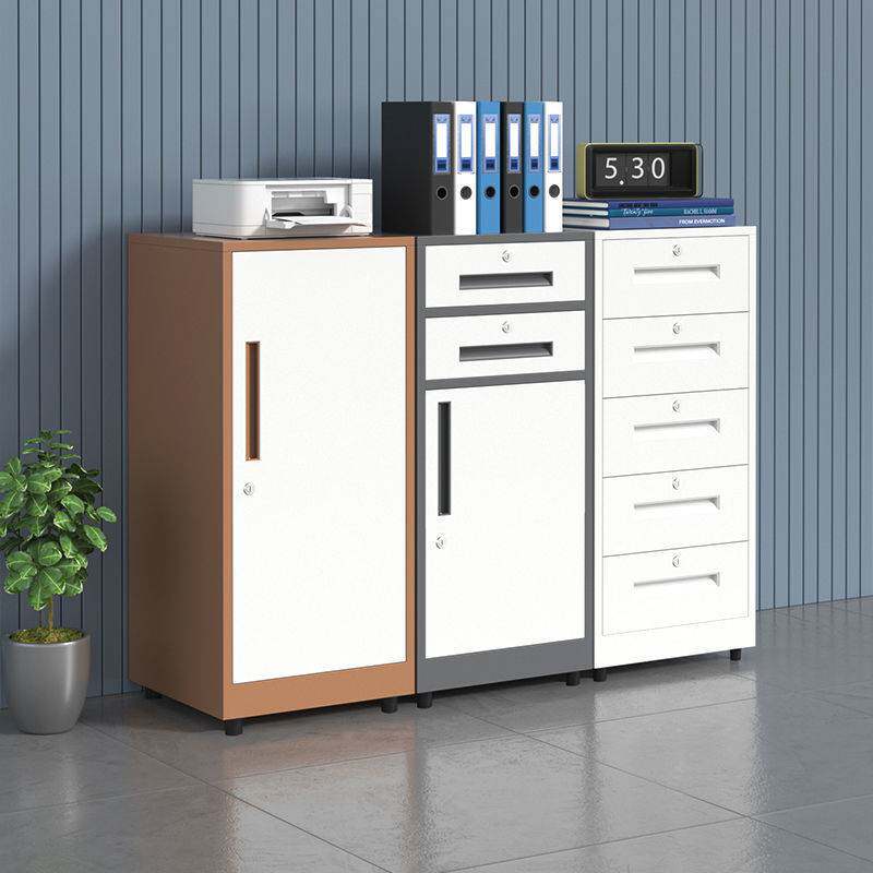 带锁抽屉文件资料铁皮矮柜办公桌小柜子移动家用床头收纳储物柜