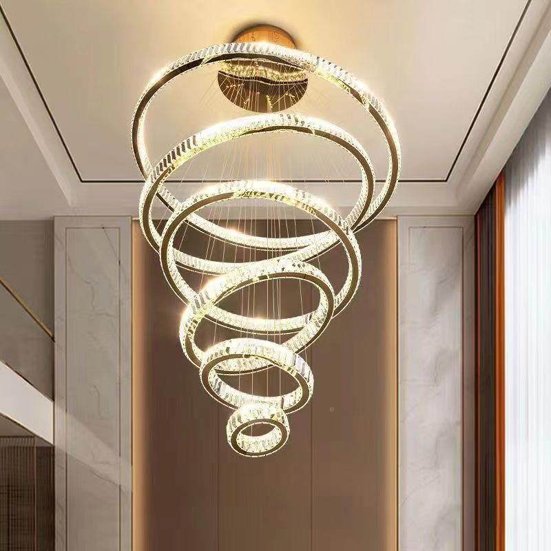 复式楼水晶大吊灯轻奢客厅厅灯现代简大气约墅别挑394空大楼梯间