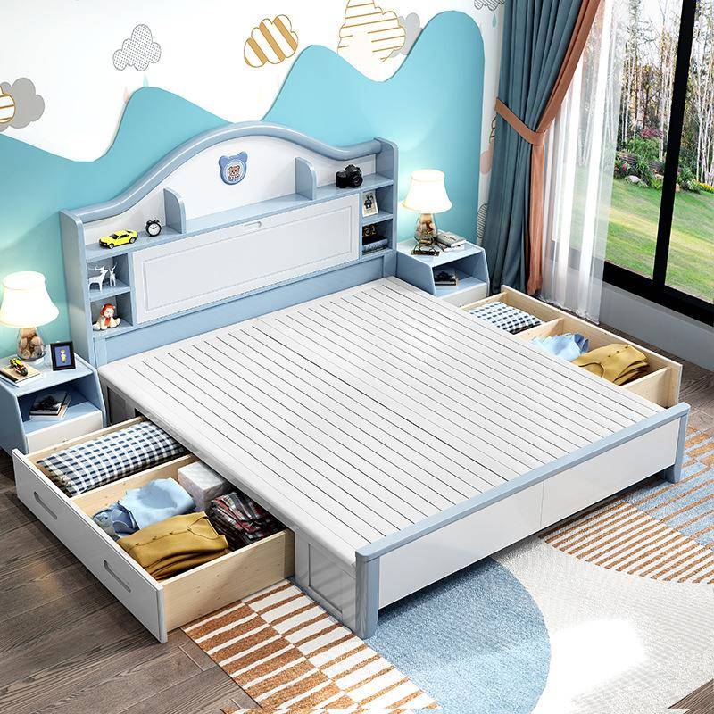 色卧现F618#代简约米儿童全实木床男孩室白学生储物15单人床