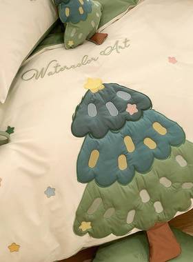 小清新卡刺绣被套风床上用品多件套纺纯棉长202020绒通棉四件套家