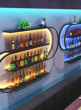 铁艺台壁BAR挂酒架几何术吧酒柜墙上发光酒架?工业风酒艺吧餐厅置