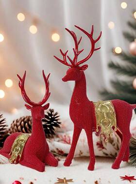 跨境点新款圣诞节珠对围鹿摆20240925厅件客家居桌面圣诞氛装饰品